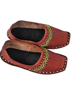 Baked Clay Slip On Shoes for Kids with Metallic Thread Work