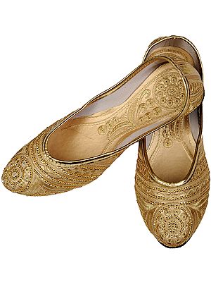 Golden-Color Jootis with Embroidered Sequins