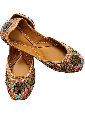 Brown Jooties from Punjab with Beads and Sequins