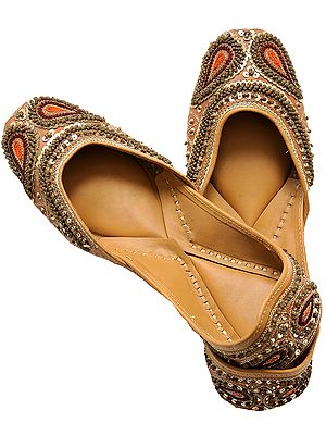 Brown Jooties with Embroidered Beads and Sequins