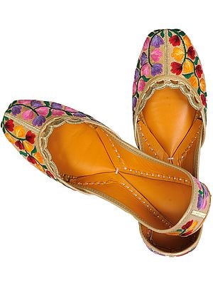 Golden Jootis with Phulkari Embroidery