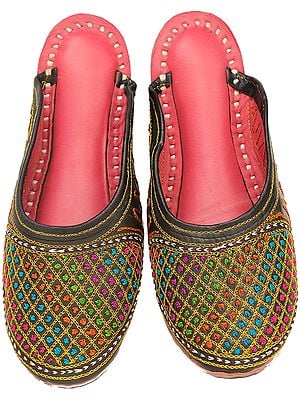 Slippers with Multi-Color Embroidered Jaal