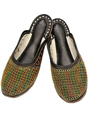 Slippers with Multi-Color Embroidered Jaal