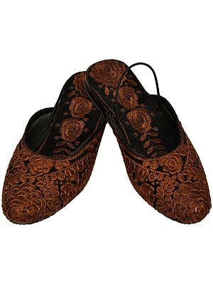 Slip-on Sandals from Kashmir with Aari Floral-Embroidery