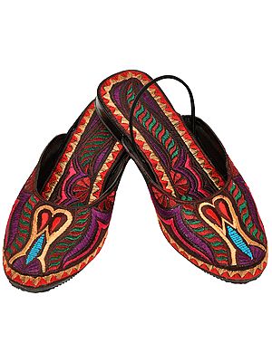 Multicolored Slip-on Sandals with Thread-Embroidery