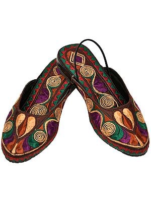 Multicolored Slip-on Sandals with Thread-Embroidery All-Over