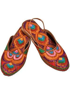 Multicolored Slip-on Sandals with Floral-Embroidery All-Over
