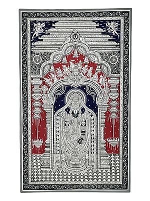23" x 38" Super Fine The Majesty Of Lord Venkateshvara, Replete With Dashavtara Patachitra Painting | Traditional Color | Handmade | Tirupati Balaji Patachitra Paintings | Made in India
