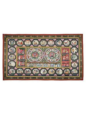 39" x 23" Shri Krishna Lila with Dashavatara Patachitra Painting | Handmade | Traditional Color | Shri Krishna Leela Patachitra Paintings | Made in India