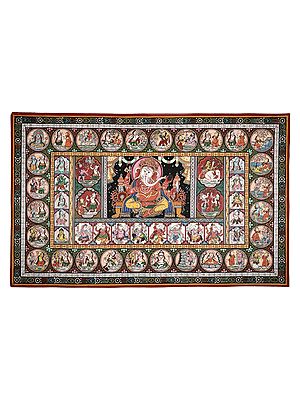 47" x 29" Lord Ganesha Lila Patachitra Painting | Handmade | Traditional Color | Shri Ganesh Leela Patachitra Paintings | Made in India