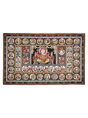 47" x 29" Lord Ganesha Lila Patachitra Painting | Handmade | Traditional Color | Shri Ganesh Leela Patachitra Paintings | Made in India