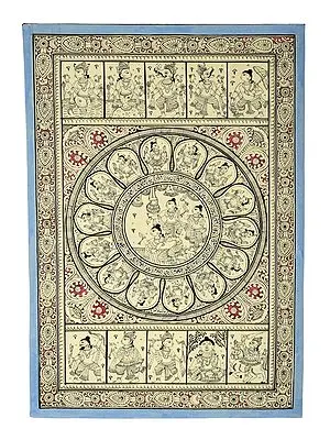 12" x 18" Shri Krishna Lila with Dashavatara Patachitra Painting | Handmade| Krishna Lila Patachitra Paintings | Made in India