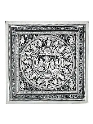 18" x 18" Bhagwan Shri Krishna Lifts Mount Goverdhan Patachitra Painting | Handmade| Lord Krishna Patachitra Paintings | Made in India