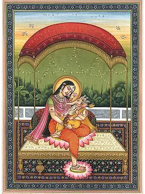 Baby Ganesha in the Lap of Mother Parvati