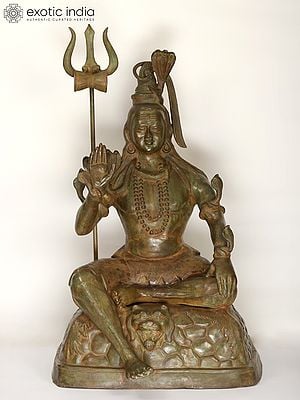 57" Large Green Color Blessing Lord Shiva | Brass Statue