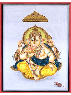 Four-armed Seated Ganesha Eating Laddoos
