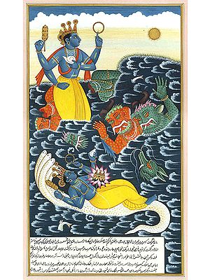 Lord Vishnu in the Form of Sattvaguna Conquers Rajoguna and Tamoguna