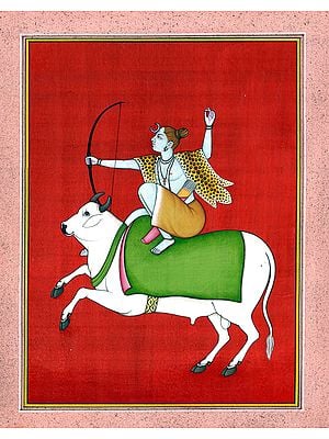 A Unique Painting Depicting Lord Shiva as an Archer Seated Astride Nandi