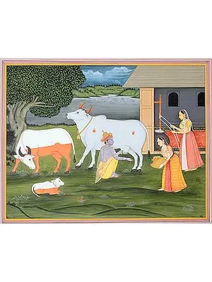 Krishna Milking Cow