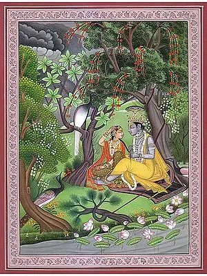 Lord Krishna Braids Radha's Hair | Kangra School of Rajput Paintings