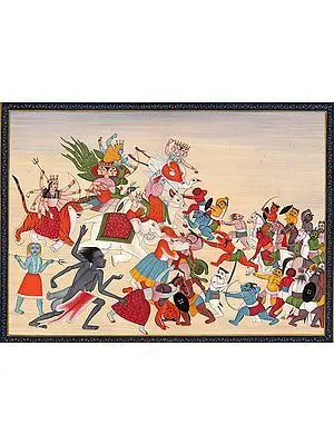 Matrikas and Mahavidyas Battling Against Demons