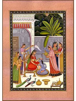 Baby Krishna Resists His Bath