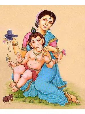 Child Ganesha in the Lap of Mother Parvati