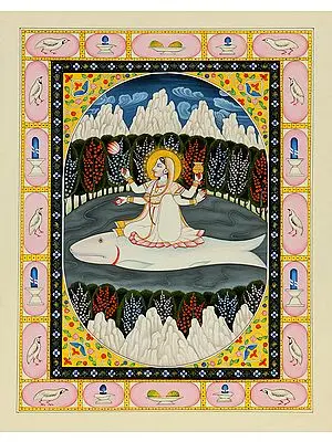 Goddess Ganga Watercolor Painting on Paper