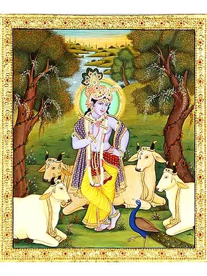 Shri Krishna - The Divine Cowherd (Embossed With 24 Karat Gold)