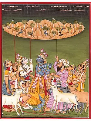 Lord Krishna Lifts Mount Govardhan