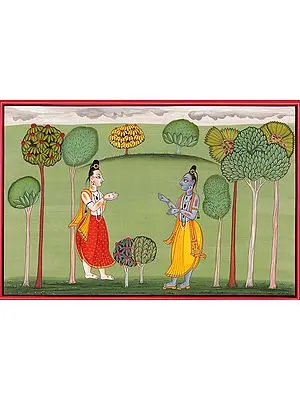 A Shaivite Saint Approaching Lord Krishna in a Grove (Basholi School)