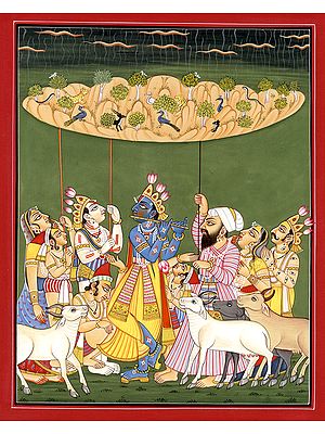 Krishna Protecting Brij by Lifting Mount Govardhana