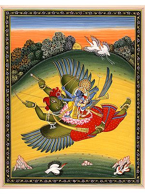 Vishnu with Lakshmi on His Mount the Great Bird Garuda
