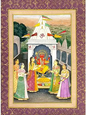The Noble Lady Performing Arti of Lord Ganesha