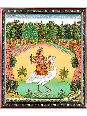 Goddess Saraswati Watercolor Painting on Paper