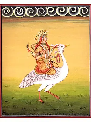Goddess Saraswati on Her Mount Swan