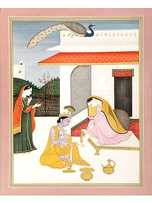 Krishna Applying Henna On Radha's Feet