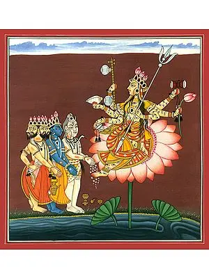 The Devi is Venerated by Brahma, Vishnu and Shiva