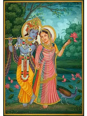 Lord Krishna Playing Flute For Radha
