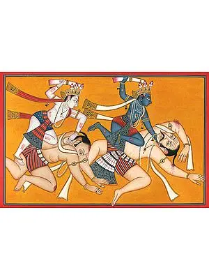 Krishna and Balarama Kill the Wrestlers with the Tusks of the Elephant Kuvalayapida