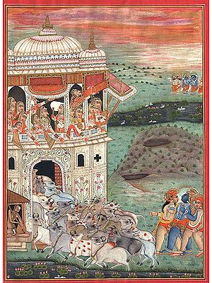 Krishna and Gopas Back with Cows