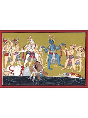 Krishna Chastising the Rajakabadha (A folio from Bhagawat-Purana)