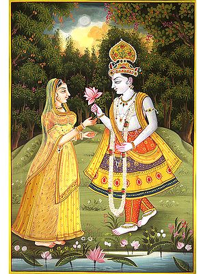 Krishna Offers Radha an Auspicious Lotus Signifying the Purity of Their Mutual Affection
