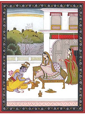 Krishna Tends to Radha's Feet