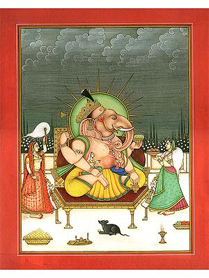 Lord Ganesha with Buddhi and Siddhi