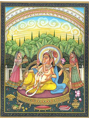 Lord Ganesha with His Consorts
