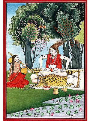 Lord Shiva in Meditative Dance with Parvati Playing Vina