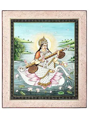 Devi Sarasvati Seated On A Lotus On The Back Of The Swan