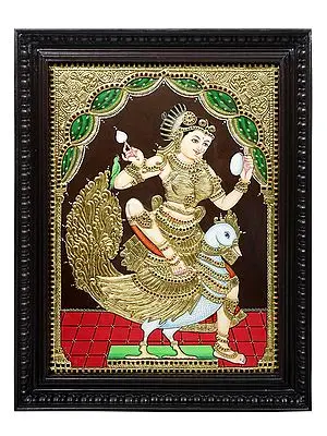 Goddess Rati | Tanjore Painting | Traditional Colors With 24K Gold | Teakwood Frame | Gold & Wood | Handmade | Made In India