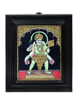 Hanuman Ji Tanjore Painting | Traditional Colors with 24K Gold | Teakwood Frame